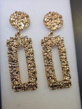 Gold Textured Rectangular Drop Earrings by